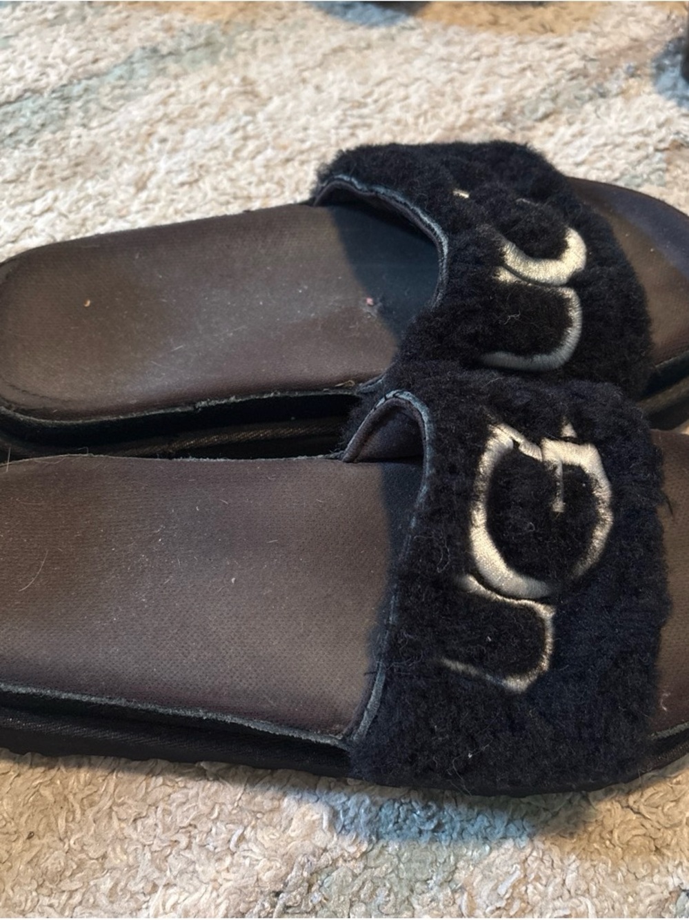Ugg platform Women's Black Fuzzy Slide Sandals - Cozy Everyday Comfort